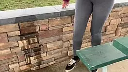 leggings soaked as teen girl unleashes hot outdoor pee stream