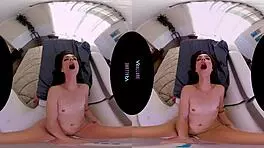 Sneaky VRAllure brunette fingers tight pussy in hidden solo tease