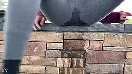 leggings soaked as teen girl unleashes hot outdoor pee stream