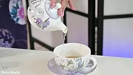 geisha lia lin swallows mouthful cum after bbc pounds shaved pussy missionary