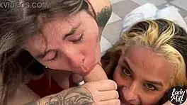 naughty wife invites friend to show femdom footjob on small cock hubby