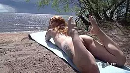 threesome babes licking pussies on nude beach 😜🌊