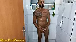 in the bathroom horny hit so i jerked my huge black cock came good!