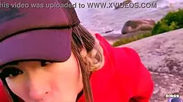 beautiful blonde deepthroats huge cock publicly on beach