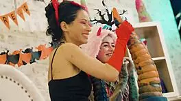 Anuskatzz and Stacy Bloom's Halloween anal toy lesbian licking frenzy