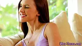 High Definition Petite Skinny Brunette Teen in Stockings Performs Intense Lesbian Oral on Small Tits and Ass