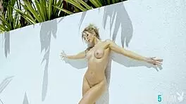 gorgeous petite blonde milf bombshell sara ames teases with outdoor striptease undressing her adorable body