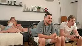 Arisha Mills and Marimoore Explode in Orgasms Ignoring Gaming Boys