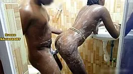 Rough valentines shower pounding ebony girlfriend's tight body!