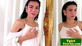 busty ladyboy mia sensually jerks her throbbing cock mirror tease