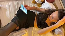 hot skinny brunette spits on cock massages balls gives steamy handjob