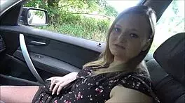 german blonde slut tramp deepthroats for outdoor creampie