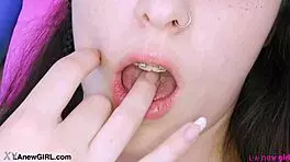 Cute long-haired brunette reveals sexy petite body in intimate pov showcase