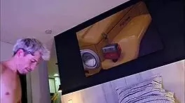 Threesome petite Latina rides cock bent over to creampie finish