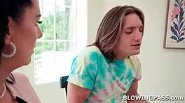 Bold Brunette Milf Deepthroats Monster Cock Gagging Hard