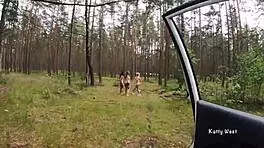 forest pickup turns three redhead lesbians into public masturbators