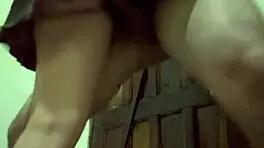 Skinny latina lifts leg for quick interracial pussy pounding