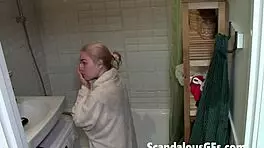 naked blonde ex-girlfriend bathes showing hairy pussy small tits