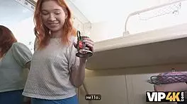 vip4k. young redhead babe does anal cowgirl riding for stranger's attention on train