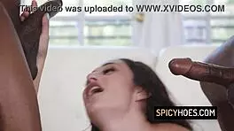 petite brunette begs two black guys to double stuff her