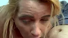 topless hooker gulps cum facial after deep bareback street blowjob