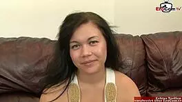 curvy asian slut's natural tits bounce during creampie casting 😍💦