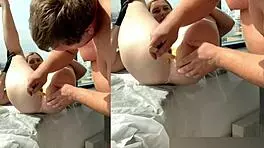 slim blonde milf nurse gets fat patient rubbing her wet shaved pussy clit hard