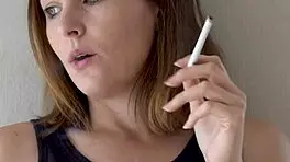 Petite Brunette Teases Smoking with Blue Eyes Voyeur