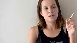 Petite Brunette Teases Smoking with Blue Eyes Voyeur