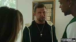 sly coach bends pregnant student girlfriend over for big black cock doggystyle