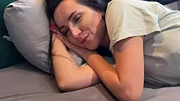 Sharing this bed uncovers steamy secrets with horny brunette housewife