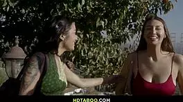 curvy brunette and petite asian tempt danger in interracial double team house adventure