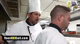 Hey waitress, ready for the staff to gangbang your tight holes on cam?