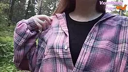 risky forest solo flashing her perky natural tits