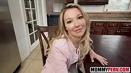 Desperate Horny MILF Fingers Shaved Pussy for Young Cock