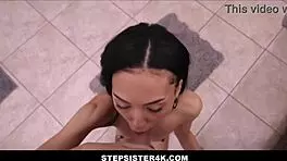 cute tiny latina teen multiple orgasms from big cock pounding in restroom pov