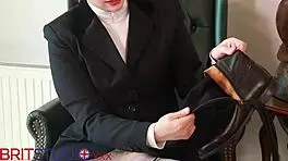 Victoria's boots need licking before you cum on my feet