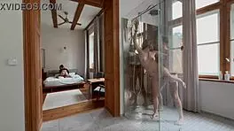 Blondes so horny bathing in shower group fuck ecstasy