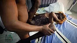 Slim beauty surrenders to tailor's intimate charms completely