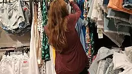Hot Babe Swallows Cum After Fitting Room Blowjob!