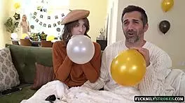 horny guy ravages panty-free miniskirt babe while wife preps party downstairs