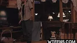 Petite blonde snatched in haunted house shower for freaky dick deepthroat pounding