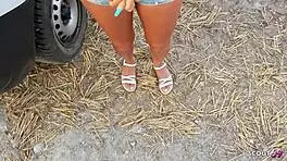 Latina Secretary's Risky Outdoor Bareback Fuck Cum on Ass