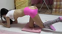 azusa natsume stretches in tight workout panties