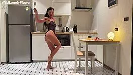 Kitchen Table Turns Passionate for Tanned Housewife