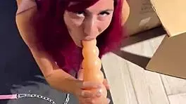 moaning wildly from sex machine deepthroating huge dildo cat girl fetish