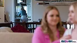 Stepmom catches stepdaughter mid-lick from stepaunts in wild lesbian orgy