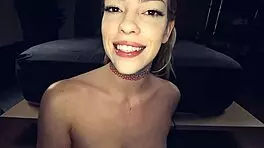 Petite leah lee sucks daddy's cock for massive facial cumshot