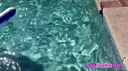 Wet Lesbian Teens Eat Pussy in Foursome Pool Party Orgy