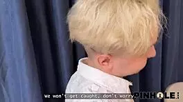 Pinhole spy fucks shaved ass while vibrator stuffs pussy